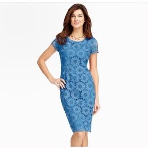 Talbots Sunflower Lace Overlay Blue Sheath Dress